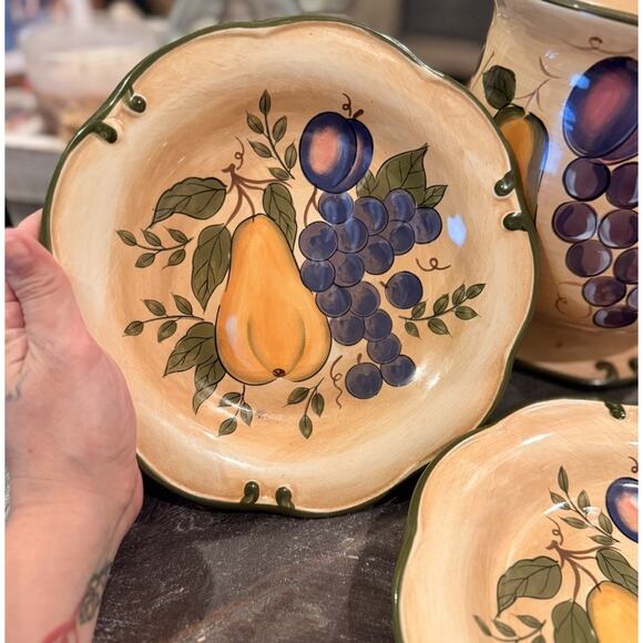 Home Trends Fruit Harvest 5 Pc Set Plates & Cookie Jar Hand Painted Stoneware - Picture 9 of 16